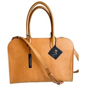 Claudia Firenze Genuine Italian Leather Oversized Satchel Bag Carmel Tan